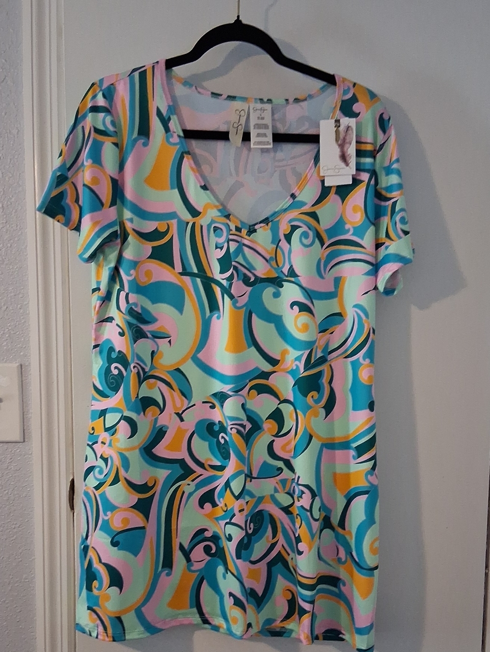 Jessica Simpson Teal Multi V-Neck Printed Tunic